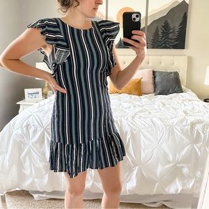 Ark & Co blue striped flare mini dress